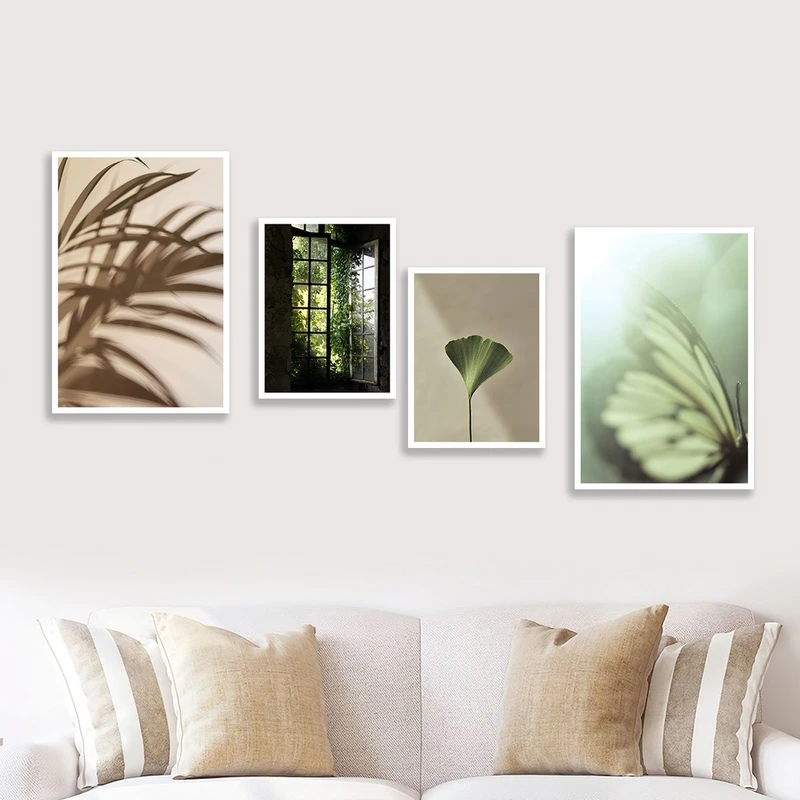 تابلو بکلیت مدل طرح پروانه و برگ سبز W-1072 مجموعه 4 عددی    