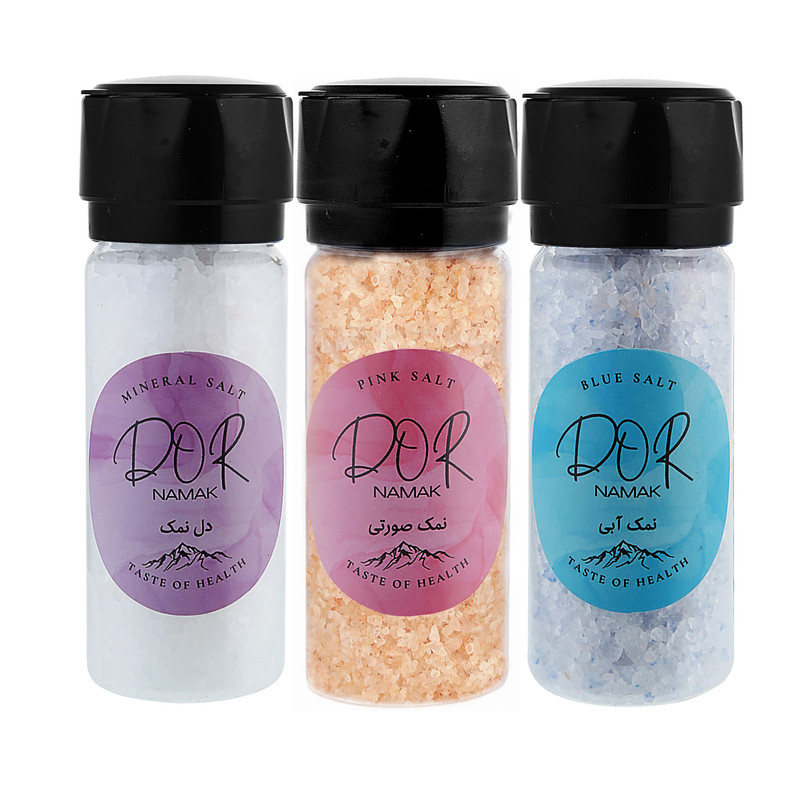 نمک صورتی و دل نمک و نمک آبی دُر نمک - 150 گرم بسته 3 عددی