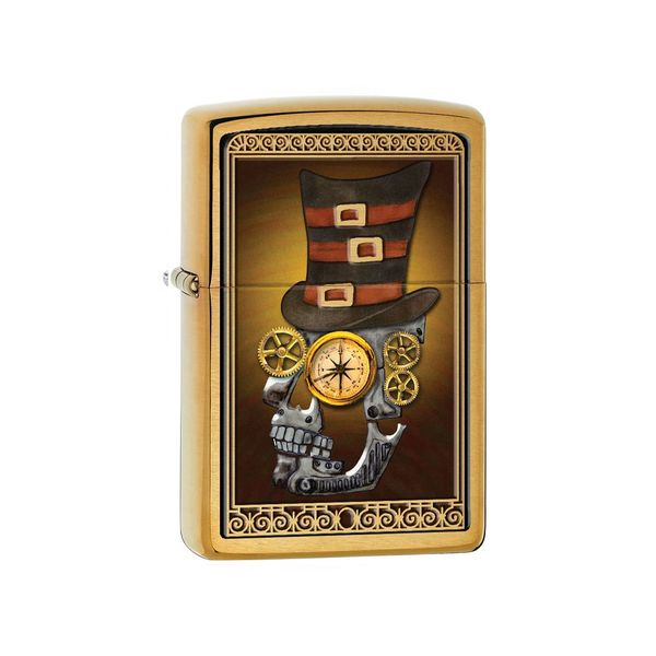 فندک زیپو مدل Brush Brass Industrial Machinery Skull کد 204B
