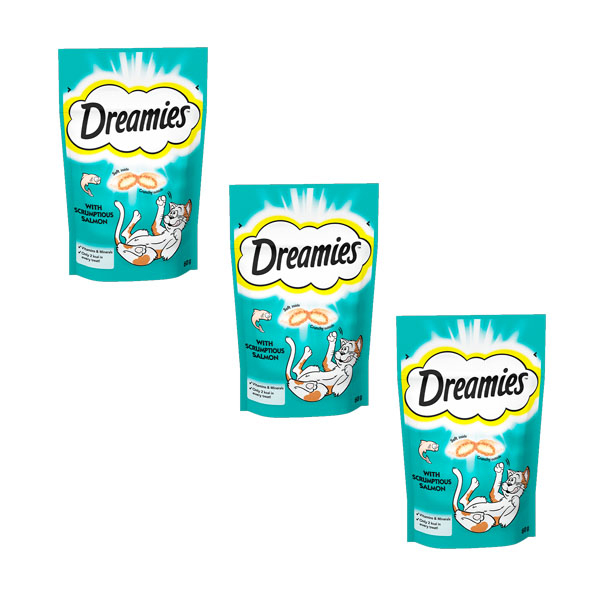غذای تشویقی گربه دریمیز مدل Snack With Salmon وزن 60 گرم بسته 3 عددی