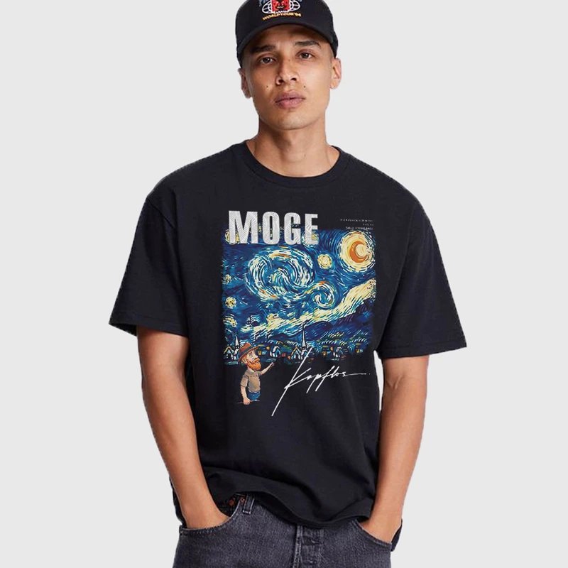 تی شرت آستین کوتاه مردانه مدل نقاشی شب های پر ستاره ون گوگ