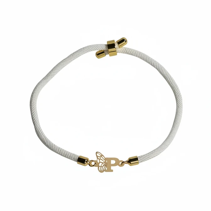 دستبند طلا 18 عیار زنانه با بند بافت تالین گالری مدل حرف P