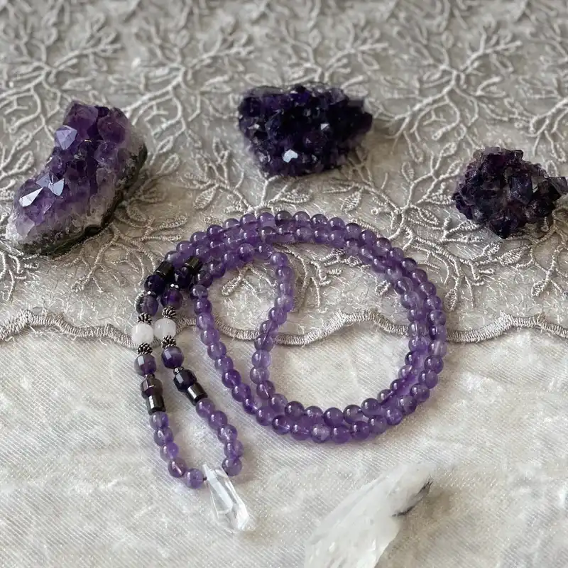 گردنبند زنانه مدل آمیتیست و کوارتز