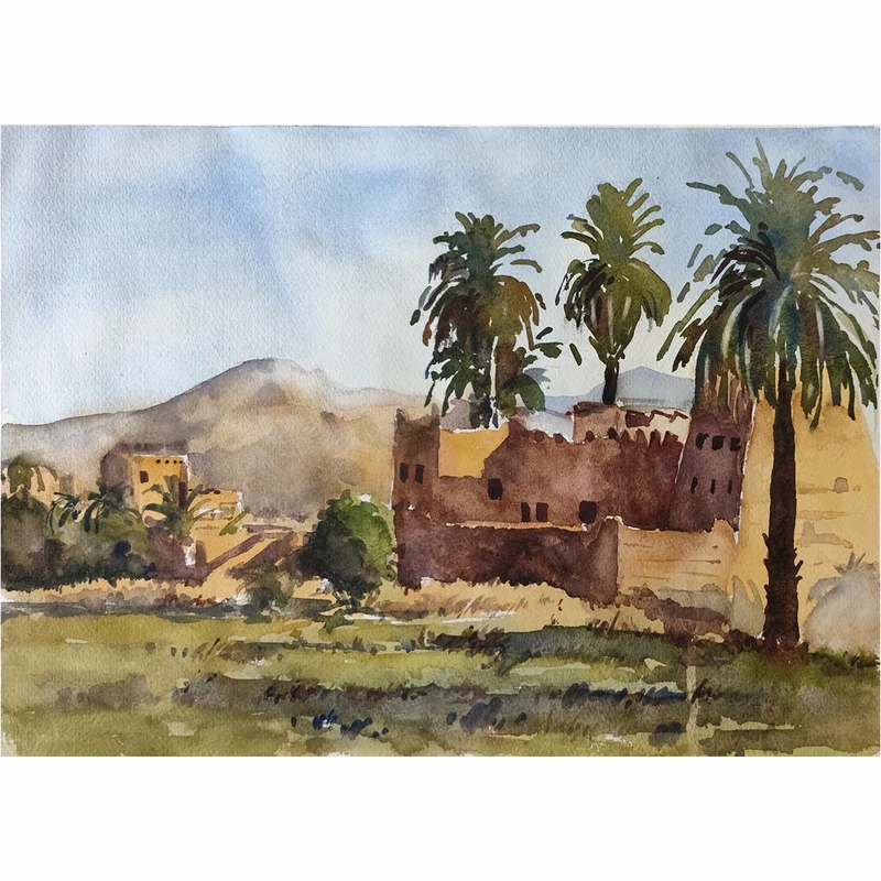 نقاشی آبرنگ به سبک رئالیسم طرح نخل و جنوب کد 1090