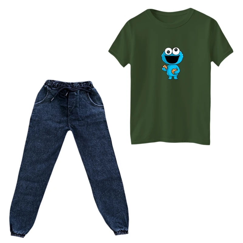 ست تی‌شرت و شلوار پسرانه مدل هیولا آبی کد 01