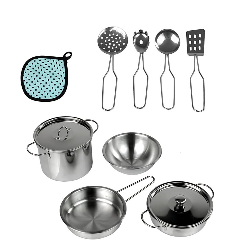 ست اسباب بازی آشپزخانه ناب سل مدل ظروف استیل مدل مجموعه 11 عددی