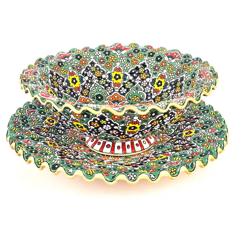 ست کاسه و بشقاب میناکاری مدل لب تره