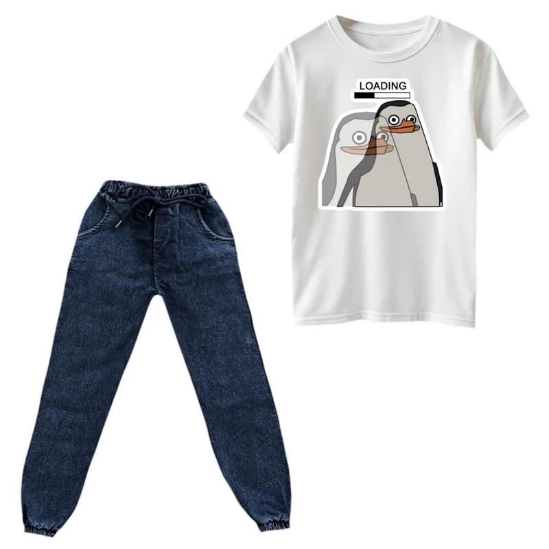 ست تی‌شرت و شلوار دخترانه مدل پنگوئن