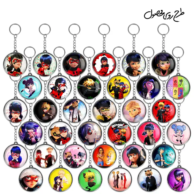 جاکلیدی خندالو طرح دختر کفشدوزکی و پسر گربه ای مدل دوطرفه کد 64 مجموعه 36 عددی