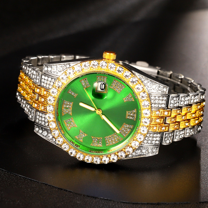 ساعت مچی عقربه‌ای مردانه مدل دور نگین بند فول نگین کد 2