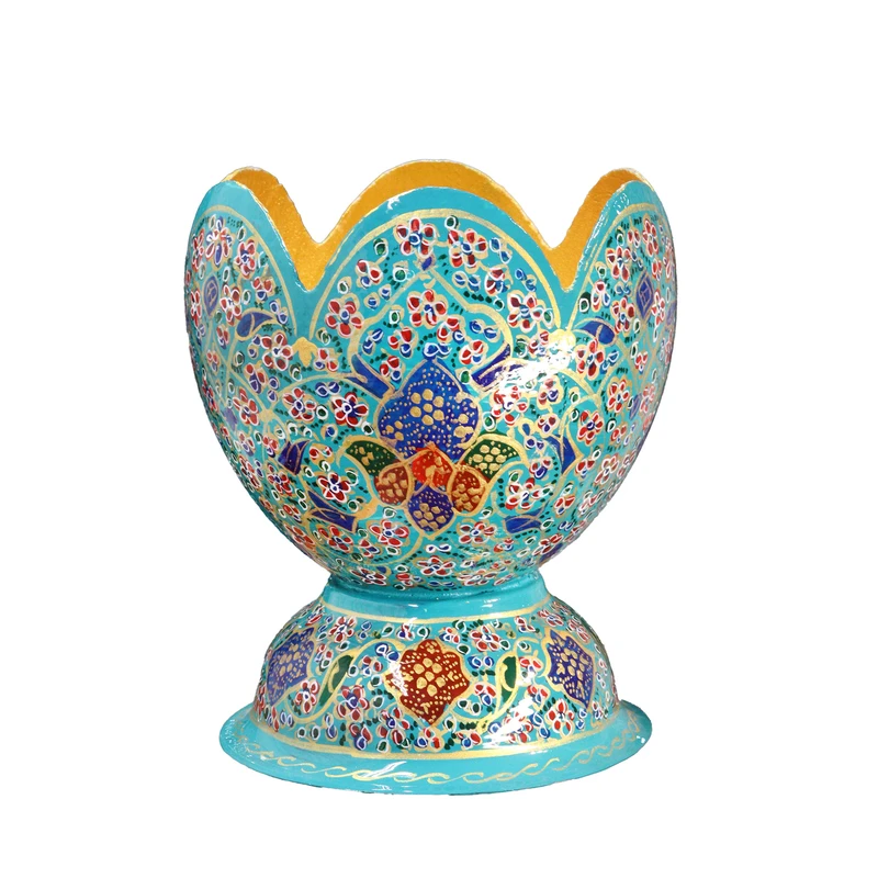تخم شترمرغ تزیینی صنایع دستی فاخر مدل لبه دالبری طرح اسلیمی کد Turquoise1412