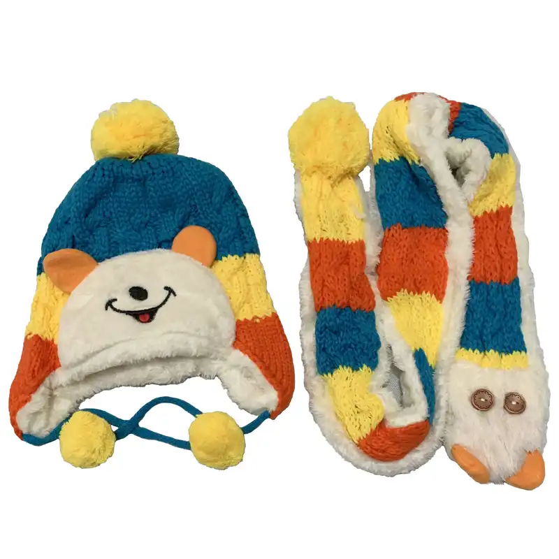 ست کلاه و شال گردن بافتنی نوزادی طرح خرس کد FF-381