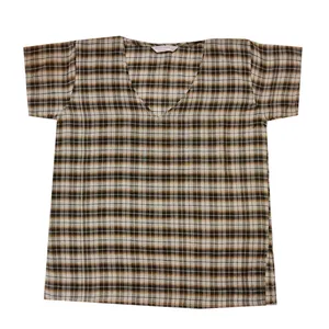 بلوز آستین کوتاه زنانه مدل نخی طرح چهارخانه