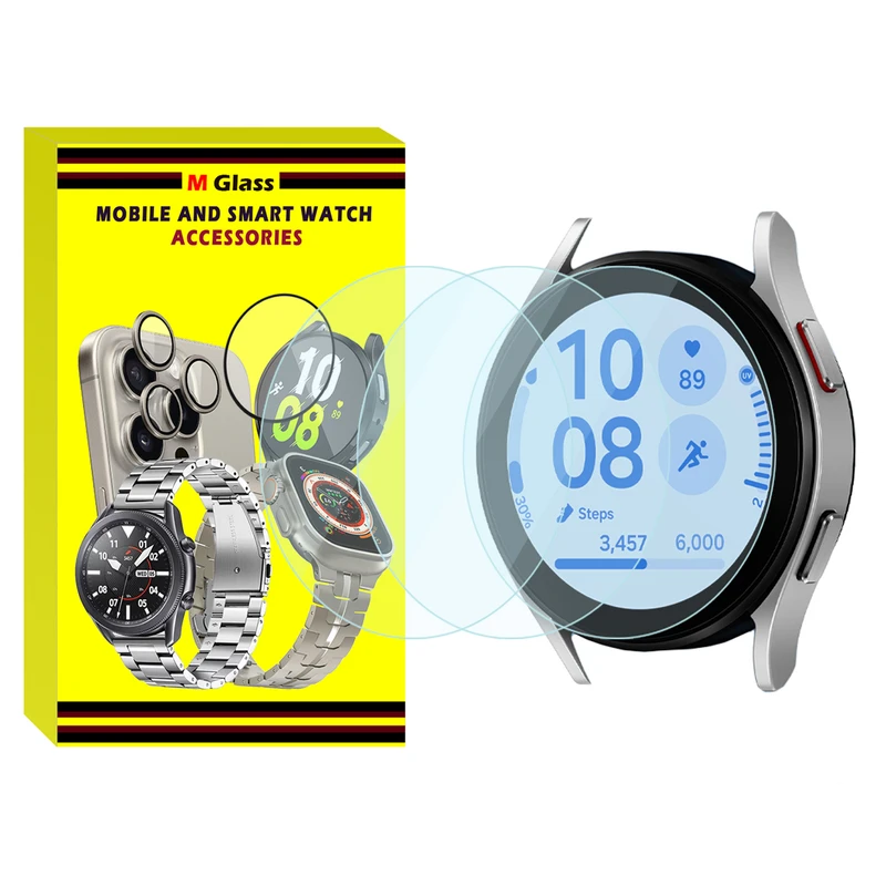 محافظ صفحه نمایش شیشه‌ای ام‌گلس مدل Glass-MG مناسب برای ساعت هوشمند سامسونگ Galaxy Watch FE بسته سه عددی