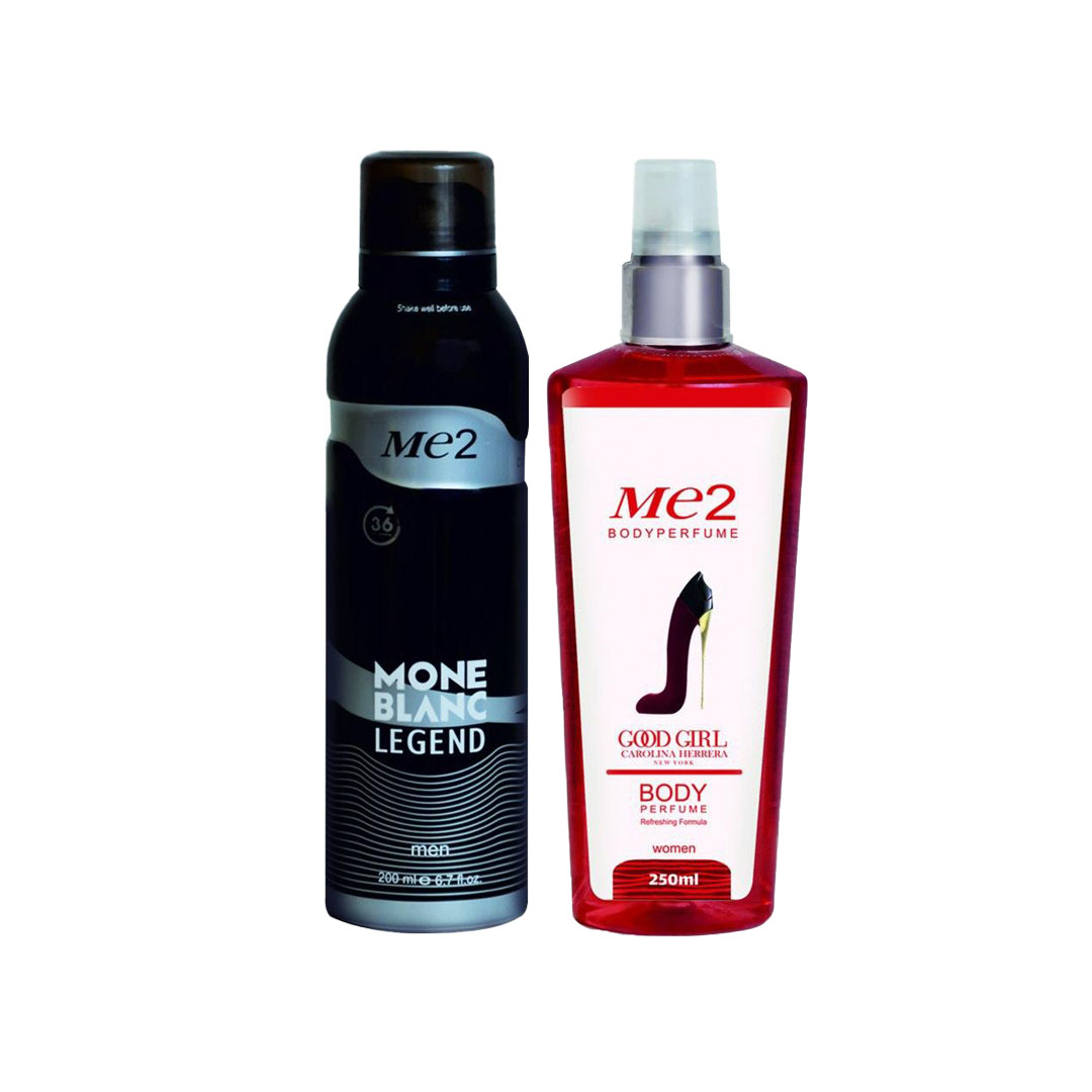 اسپری بدن مردانه می تو مدل مونت بلک حجم 200 میلی لیتر به همراه بادی اسپلش زنانه می تو مدل گودگل حجم 250 میلی لیتر