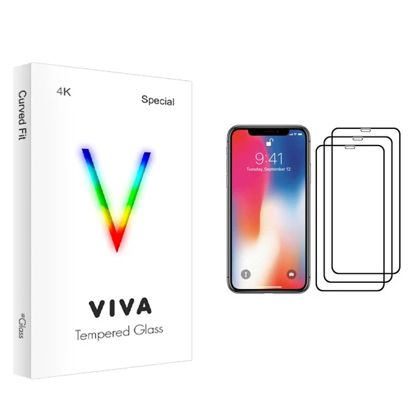 محافظ صفحه نمایش ویوا مدل 4K مناسب برای گوشی موبایل اپل iPhone X بسته سه عددی