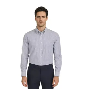 پیراهن آستین بلند یقه برگردان مردانه آریوان مدل راه راه یقه دکمه دار کد SS44