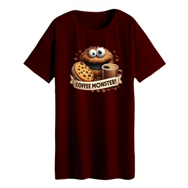 تی شرت لانگ زنانه مدل قهوه و هیولا