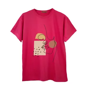 تی شرت آستین کوتاه زنانه مدل مینیمال رنگ سرخابی