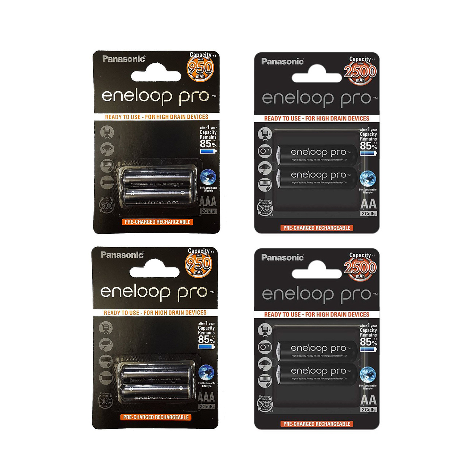 باتری قلمی و نیم قلمی قابل شارژ پاناسونیک مدل eneloop pro بسته هشت عددی