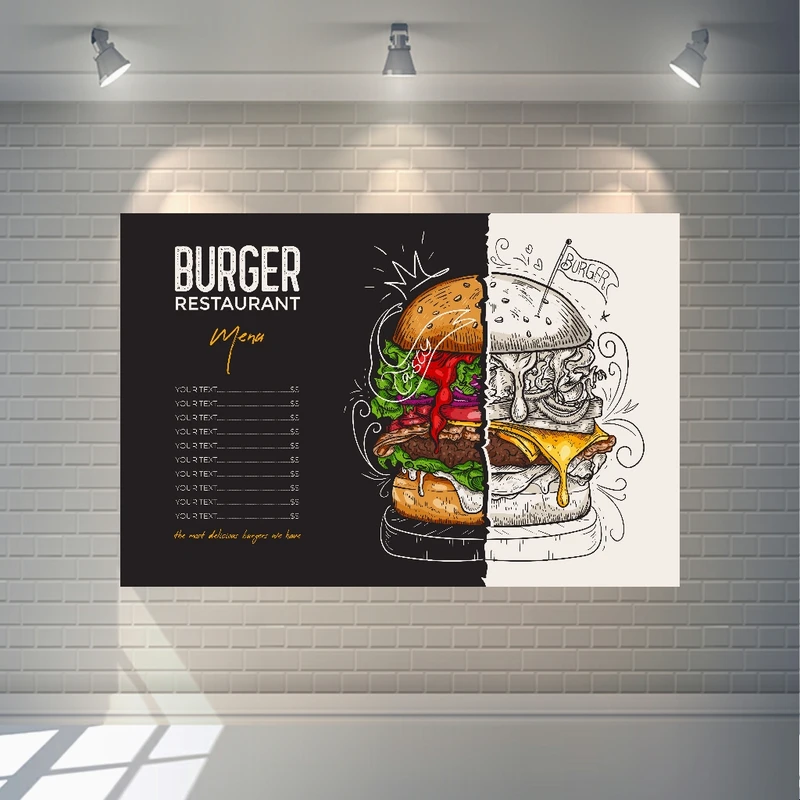 پوستر پارچه ای طرح فست فود مدل همبرگر کلاسیک کد SDP1422