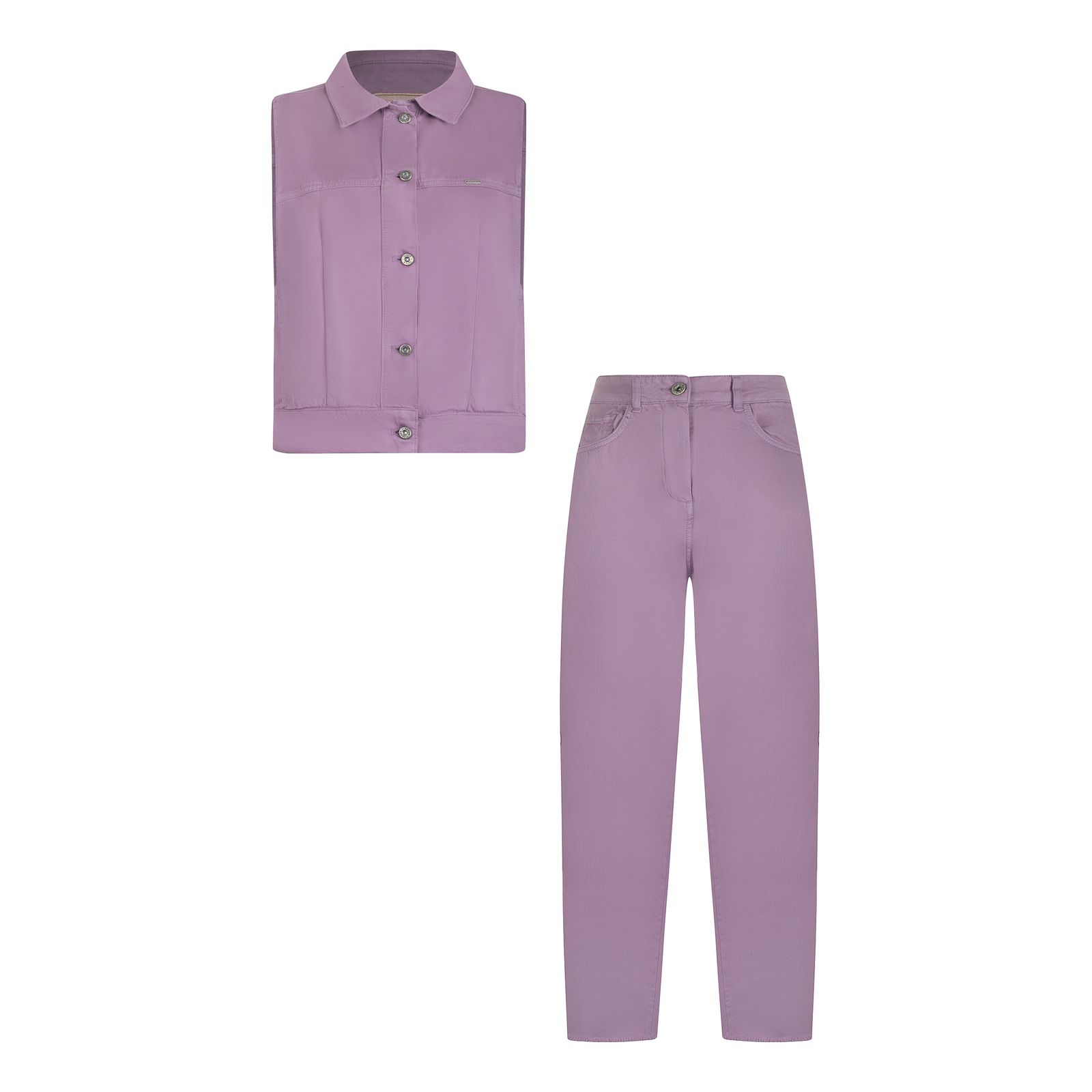 ست جلیقه و شلوار زنانه پاتن جامه مدل کتان 101231030134511 رنگ یاسی - - 1