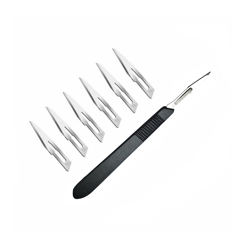 دسته تیغ جراحی مدل SKJLJH002369 شماره 3 به همراه تیغ استریل کد SKJWQR0023669 مجموعه 7 عددی