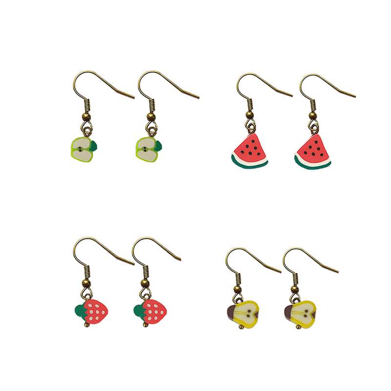 گوشواره دخترانه مدل میوه ها 2 بسته چهار عددی گوشواره دخترانه مدل میوه ها 2 بسته چهار عددی