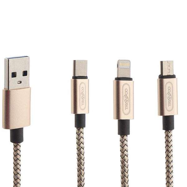کابل تبدیل USB به microUSB/لایتنینگ/USB-C ترانیو مدل XS طول 1.5 متر