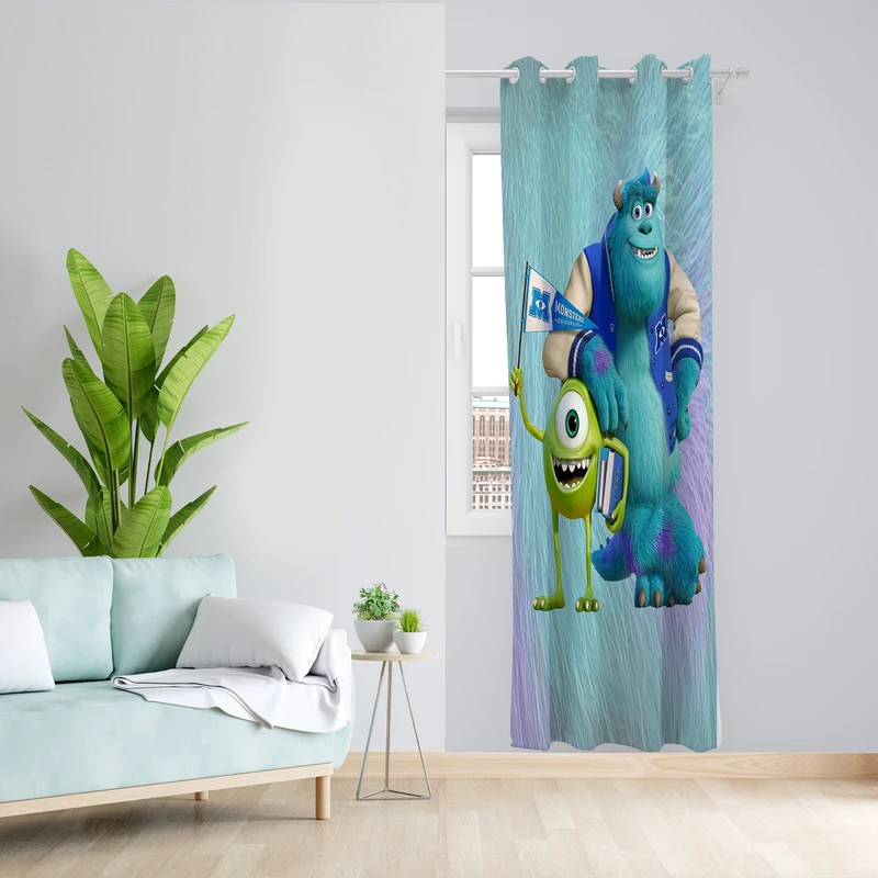 پرده طرح کارتون هیولاها مدل مخمل پانچی کد L 1189R Z سایز 140x200 سانتی متر