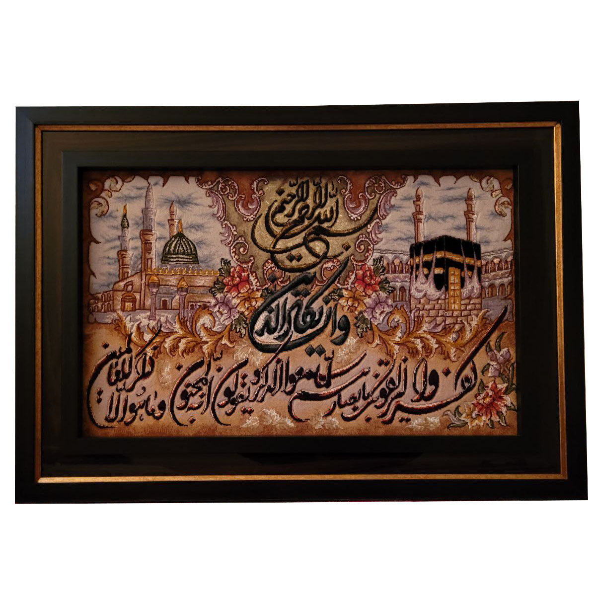 تابلو فرش دستباف طرح وان یکاد مدل کعبه و مدینه