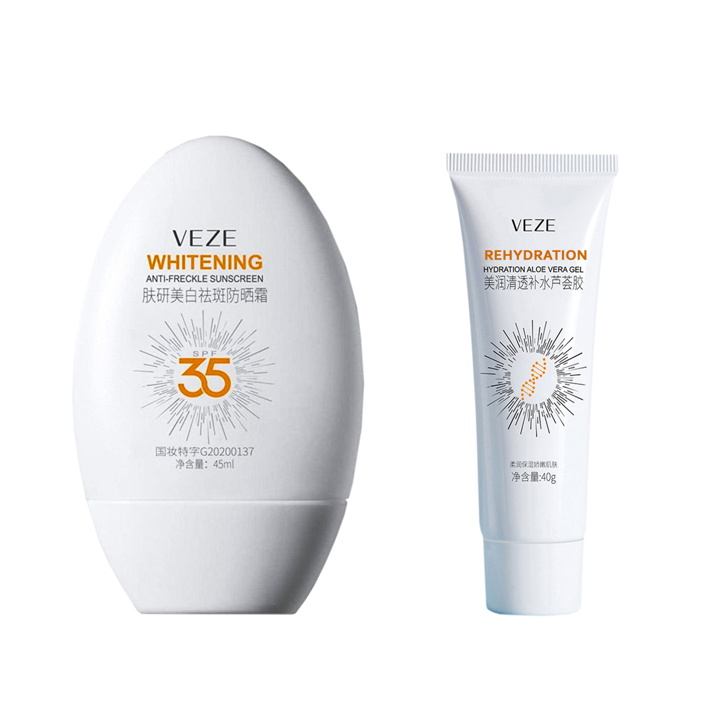 کرم ضد آفتاب بدون رنگ دست و صورت وزه  SPF35 مدل الوئه ورا محافظ UVA،UVB  ‌مناسب انواع پوست‌ حجم 45 میلی‌لیتر به همراه ژل ابرسان صورت وزه مدل الوئه ورا مناسب انواع پوست وزن 40 گرم