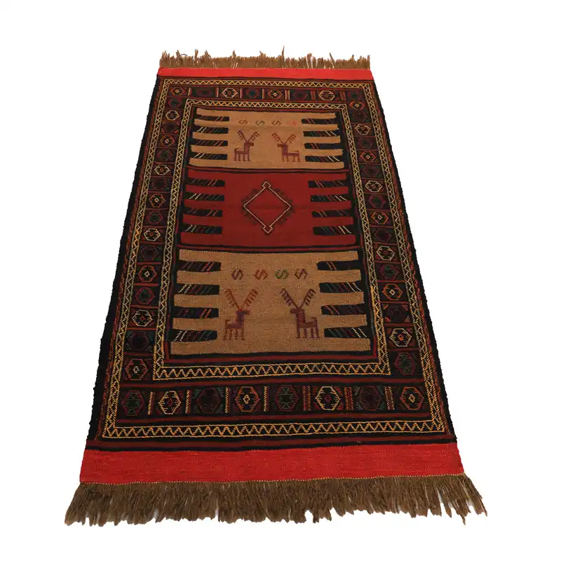 گلیم دستبافت یک و نیم متری مدل سفره کردی کد 4020407