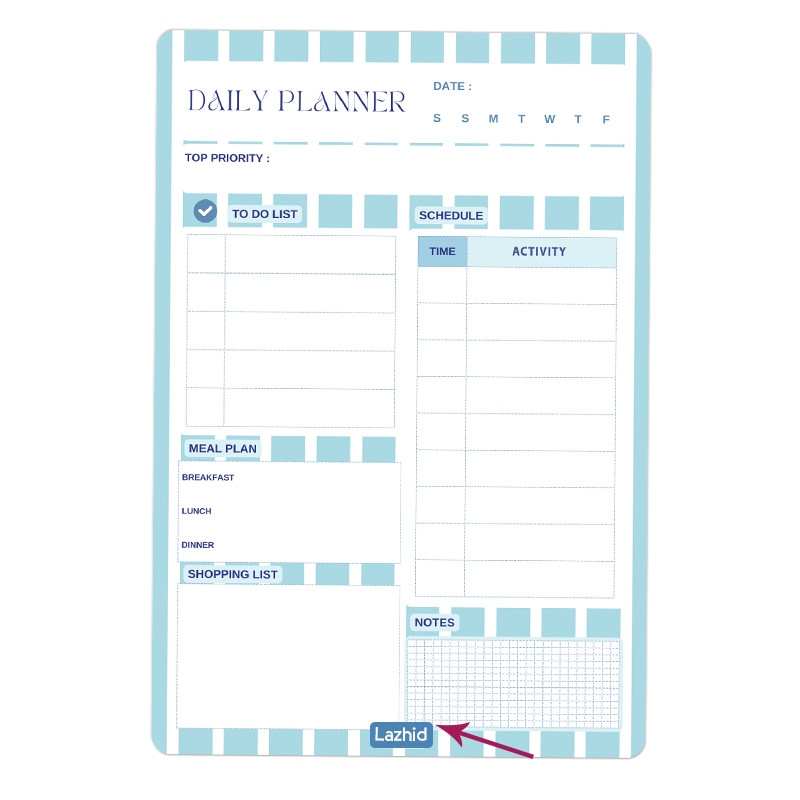 تخته وایت برد لاژید طرح پلنر روزانه مدل آهنربایی سایز 20X30 سانتیمتر