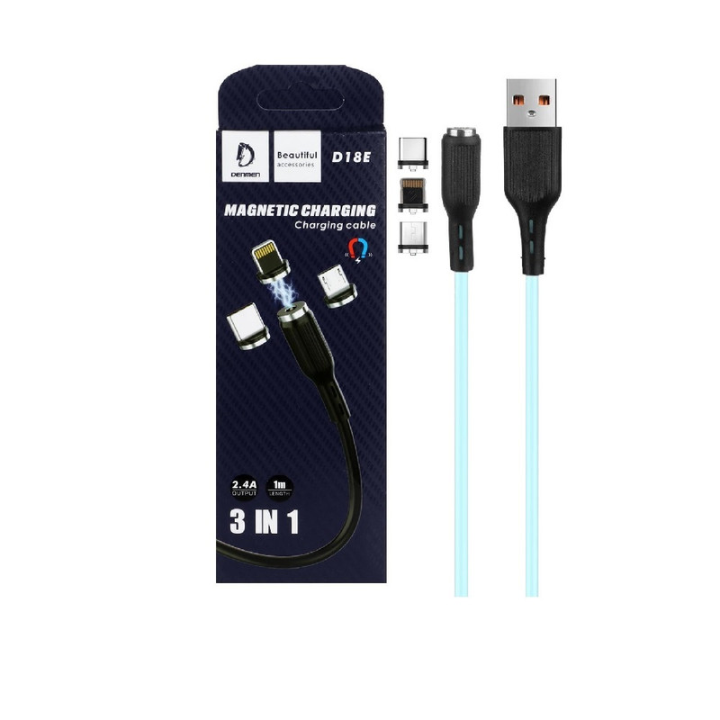  کابل تبدیل مغناطیسی USB به USB-C/microUSB/لایتنینگ دنمن مدل D18E طول 1 متر
