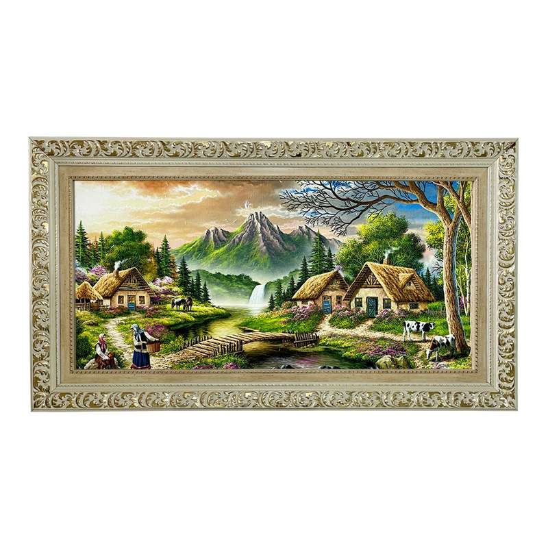 تابلو فرش ماشینی طرح دستبافت مدل روستا کد 7694
