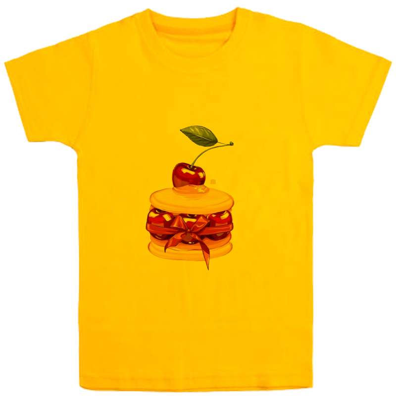 تی شرت آستین کوتاه دخترانه مدل کیک گیلاسی D187 رنگ زرد