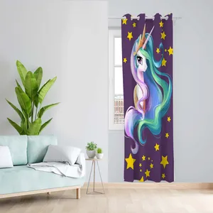 پرده طرح اسب تک شاخ مدل مخمل پانچی کد 1699 z سایز 140x200 سانتی متر