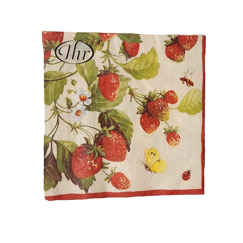 دستمال سفره آی اچ آر مدل توت فرنگی با حاشیه قرمز بسته 20 عددی