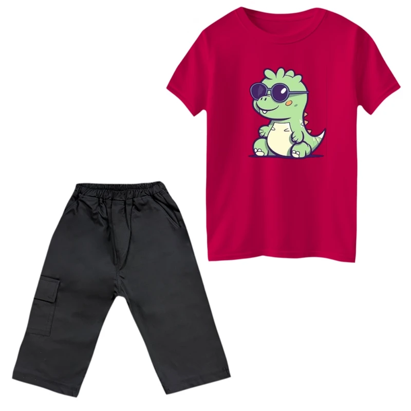 ست تی‌شرت و شلوارک پسرانه مدل دایناسور کد 39