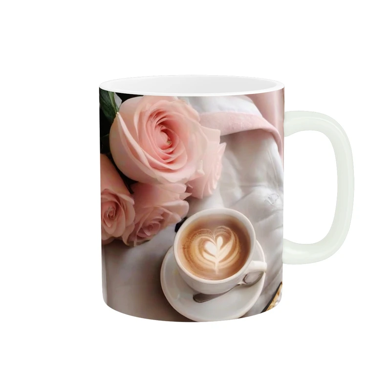 ماگ پاد آفرین طرح فنجون قهوه و گل رز کد 1833