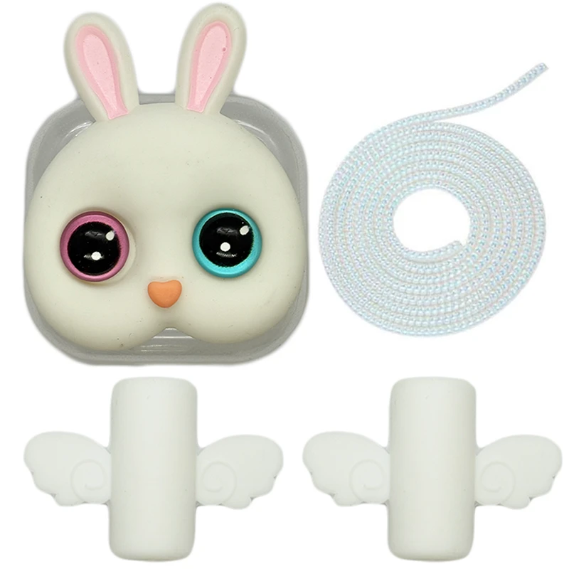 محافظ کابل مدل Fluffy Rabbit به همراه محافظ شارژ دیواری مجموعه 4 عددی