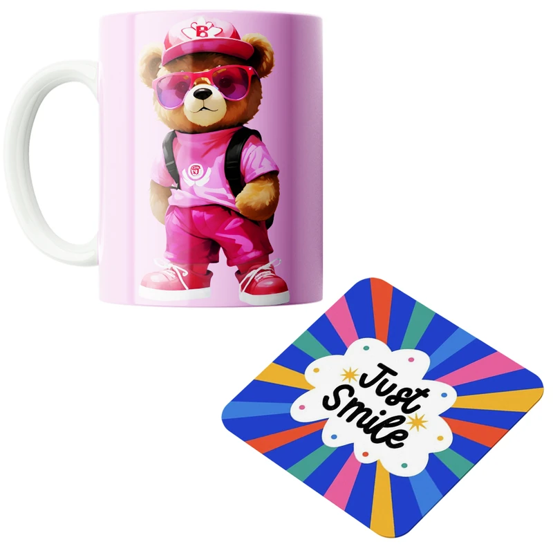 ماگ پاد آفرین مدل کارتونی خرس تدی کد PZ544 به همراه زیرلیوانی