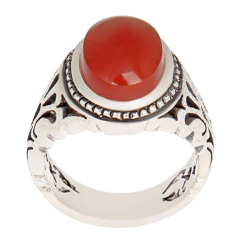 انگشتر نقره مردانه بازرگانی میلادی مدل عقیق یمانی رکاب دست ساز قلم زنی کد AM_2372