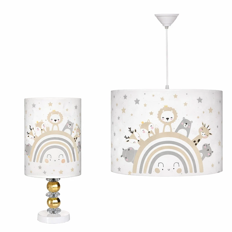 لوستر کودک مدل رنگین کمان حیوانات به همراه آباژور رومیزی