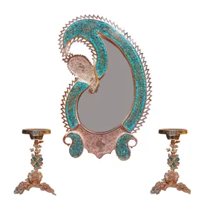 آینه و شعمدان فیروزه کوبی مدل بته جقه کد 52