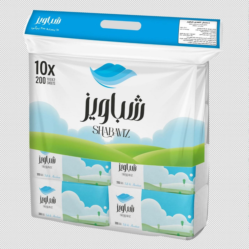 دستمال کاغذی 100 برگ دولایه شباویز مدل A10 بسته 10 عددی