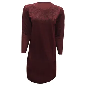 تونیک آستین بلند زنانه مدل قواره دار نخی ویسکوز نگینی خرچنگ کد tm-2362 رنگ زرشکی