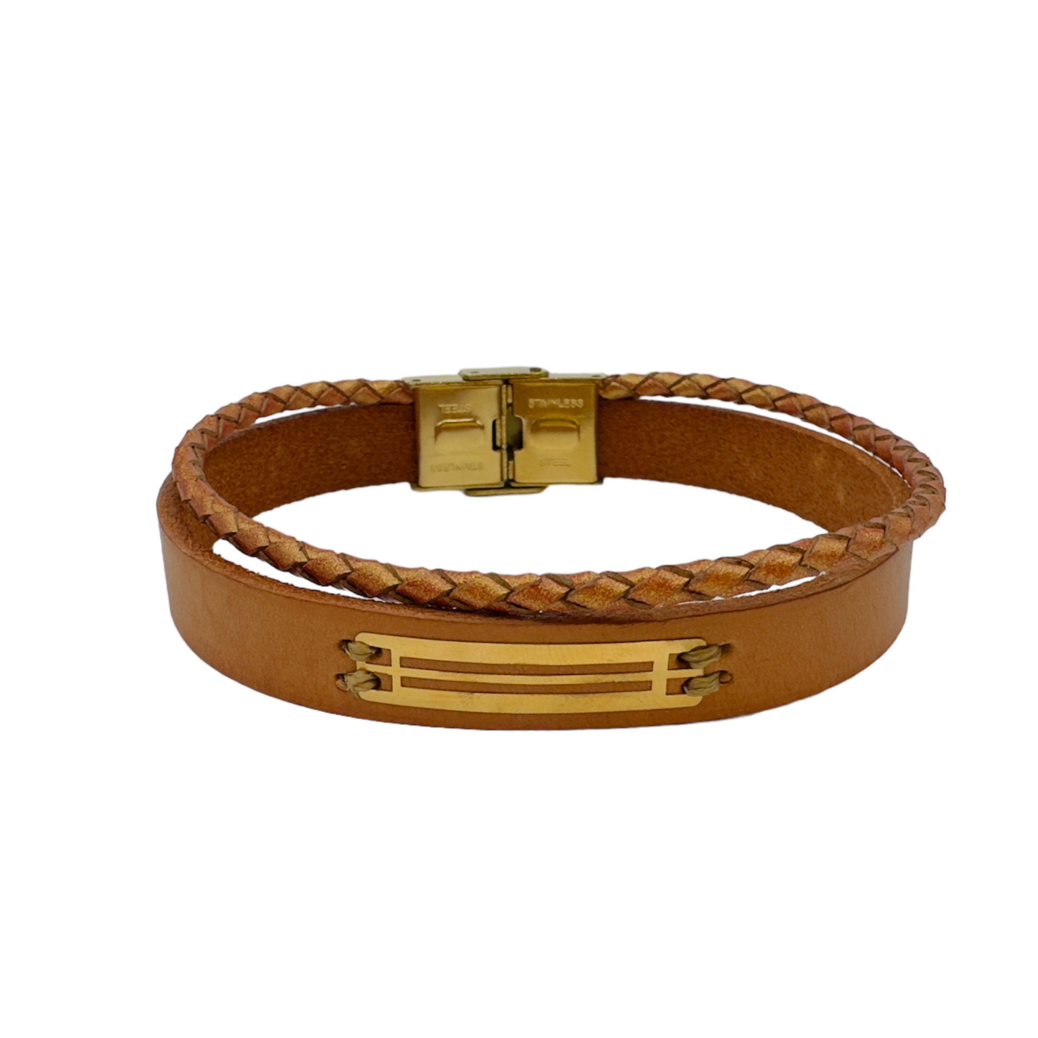 دستبند طلا 18 عیار مردانه مدل هندسی بافت کد DM011213