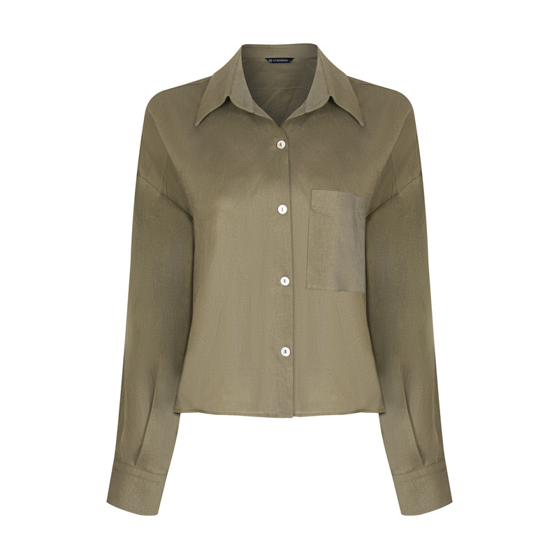 کراپ شومیز آستین بلند یقه برگردان زنانه جی تی هوگرو مدل 34152245511